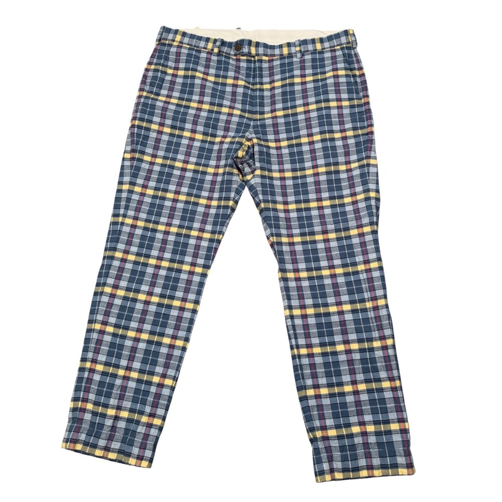 Brooks Brothers Clark Fit Pants Mens 38X30 (40X29) Blue Yellow Plaid Chinos